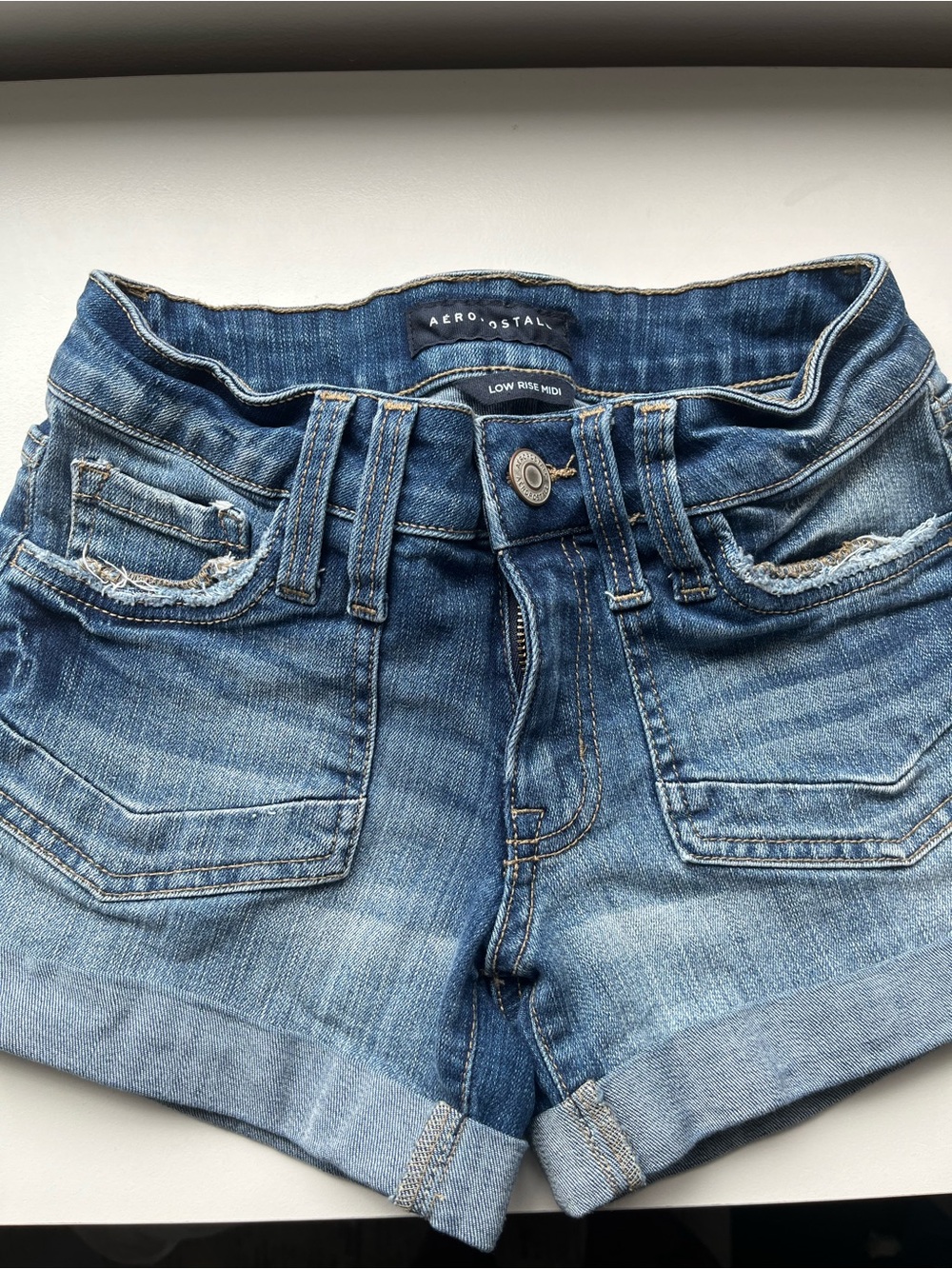 Aeropostale Women's Blue Denim Jean Shorts low rise midi 0 summer short